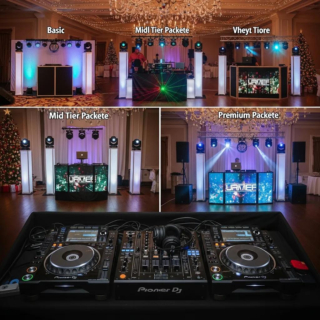 DJ equipment and setup options for corporate holiday party packages in Detroit